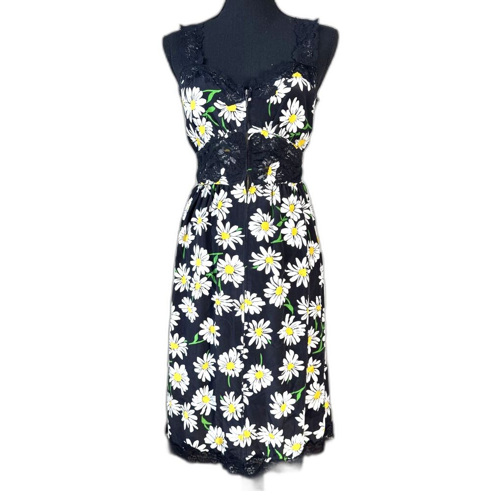 Size 10 Y2K Vintage Betsey Johnson silk lace daisy print dress whimsycore 10703